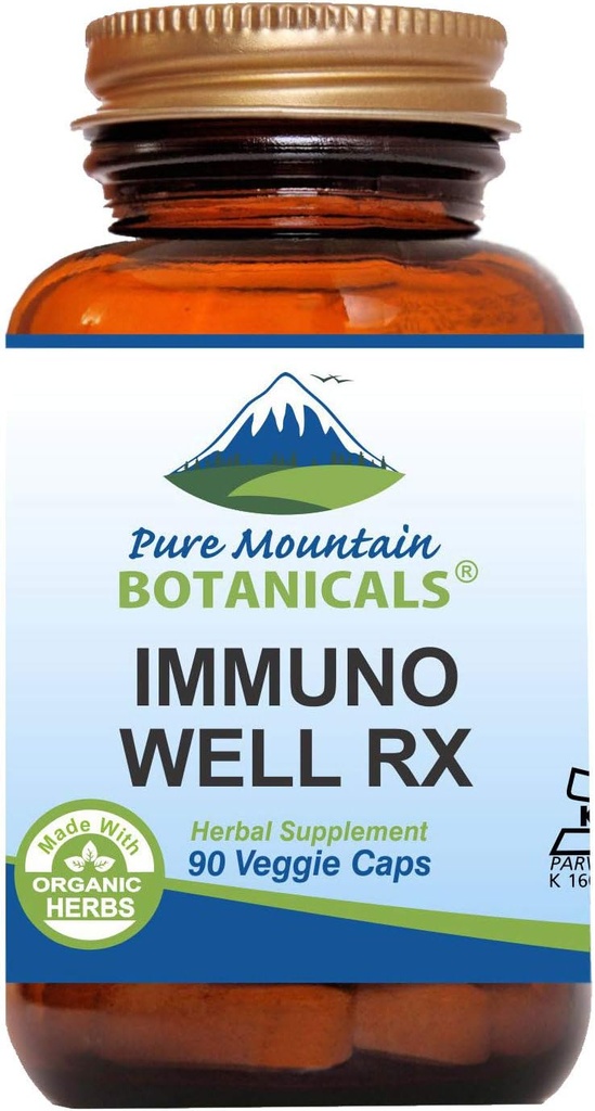 Mountain Botanics Pure Immuno Well RX - Capace Kosher cu Astragalus organic Echinacea Usturoi Maitake Shiitake Mushroom Honeysuckle & Beta Glucan