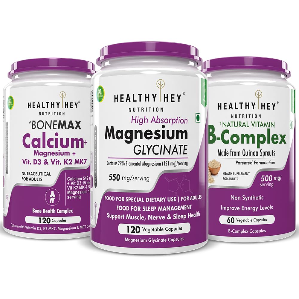 HealthyHey Nutrition Bonemax 60 capsules & Vitamin B-complex 60 capsules & Magnesium Glycinate 120 capsule