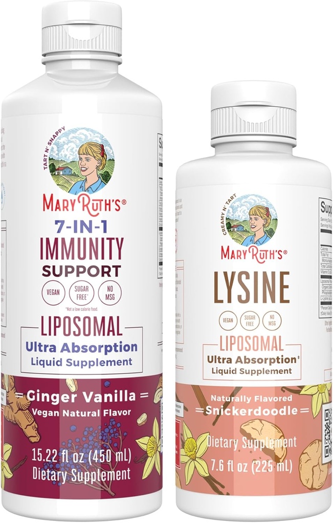 MaryRuth Organics Lysine Liposomal (Snickerdoodle) & Immunity (Ginger Vanilla) | Clean Label Project Verified® | Vitaminer för Immune Support & Beauty | Vegan, icke-GMO, Gluten Free