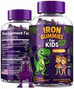Iron Dinosaur Gummies for Kids with Vitamin C | Sugar-Free, Vegan, Gluten-Free & Non-GMO | Anemia Relief, Energy & Blood Health Support | Grape Flavor, Pectin-Based for Optimal Health