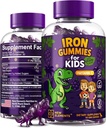 Järn Dinosaur Gummies för barn med vitamin C | Sugar-Free, Vegan, Gluten-Free & Non-GMO | Anemi Relief, Energy & Blood Health Support | Grape Flavor, Pectin-Based för optimal hälsa