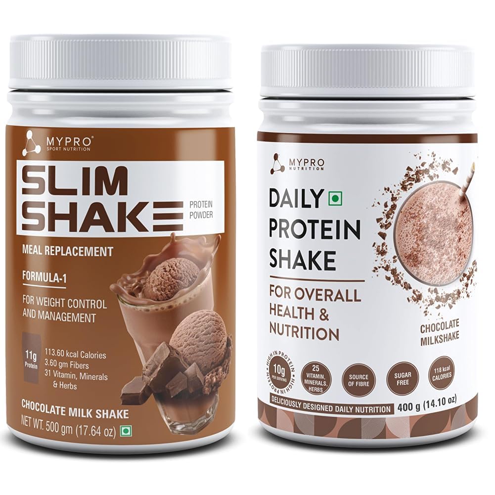 Mypro Sport Nutrition Slim Shake Protein Powder(Chocolate, 500 g (Pack of 1)) & Mypro Sport Nutrition Daily Protein Shake 118 kcal Calories, 25 Vitamin -Serving -40 400Gm COMBO