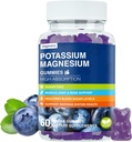 Magnesio Potasio Suplemento Gummies - Alta Absorción calma Magnesio Glycinate &amp; Potassium Citrate Plus Coenzyme Q10, DHA, D3, Mineral &amp; Calcium for Zzz, Leg Cramps & Muscle - 60 Blueberry Gummies