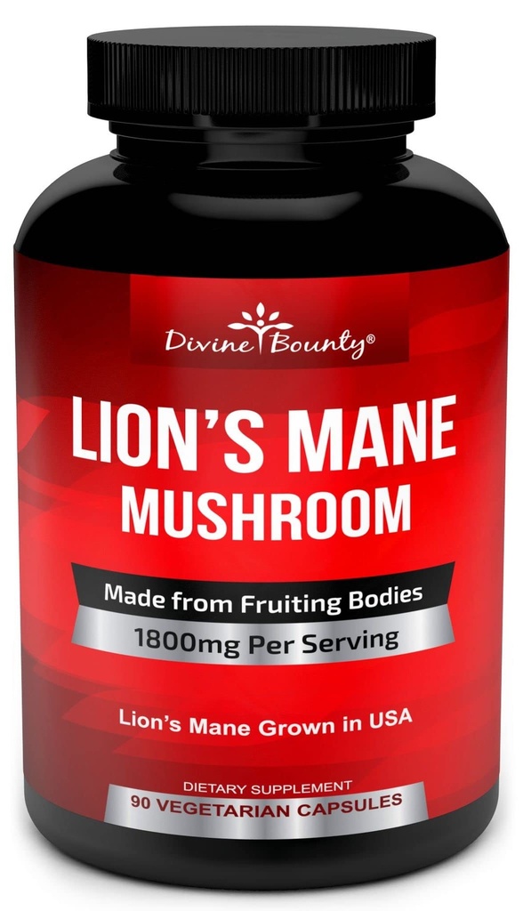 Divine Bounty Lions Mane Mushroom Capsules - 1800mg Lion's Mane Mushroom Per Serving - Non-GMO Nootropic Brain & Immune Support - 90 Vegetarian Caps