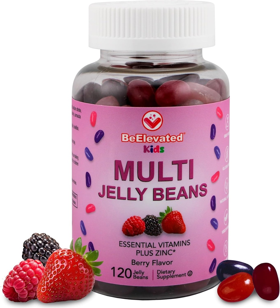 Multivitamin Jelly Beans - Chewable Vitamin Gummies med zink til børn - immuntilskud Vitamin Kosttilskud - Vegetarisk Multivitamin Gummy supplement til Childrens - 120 Berry Beans