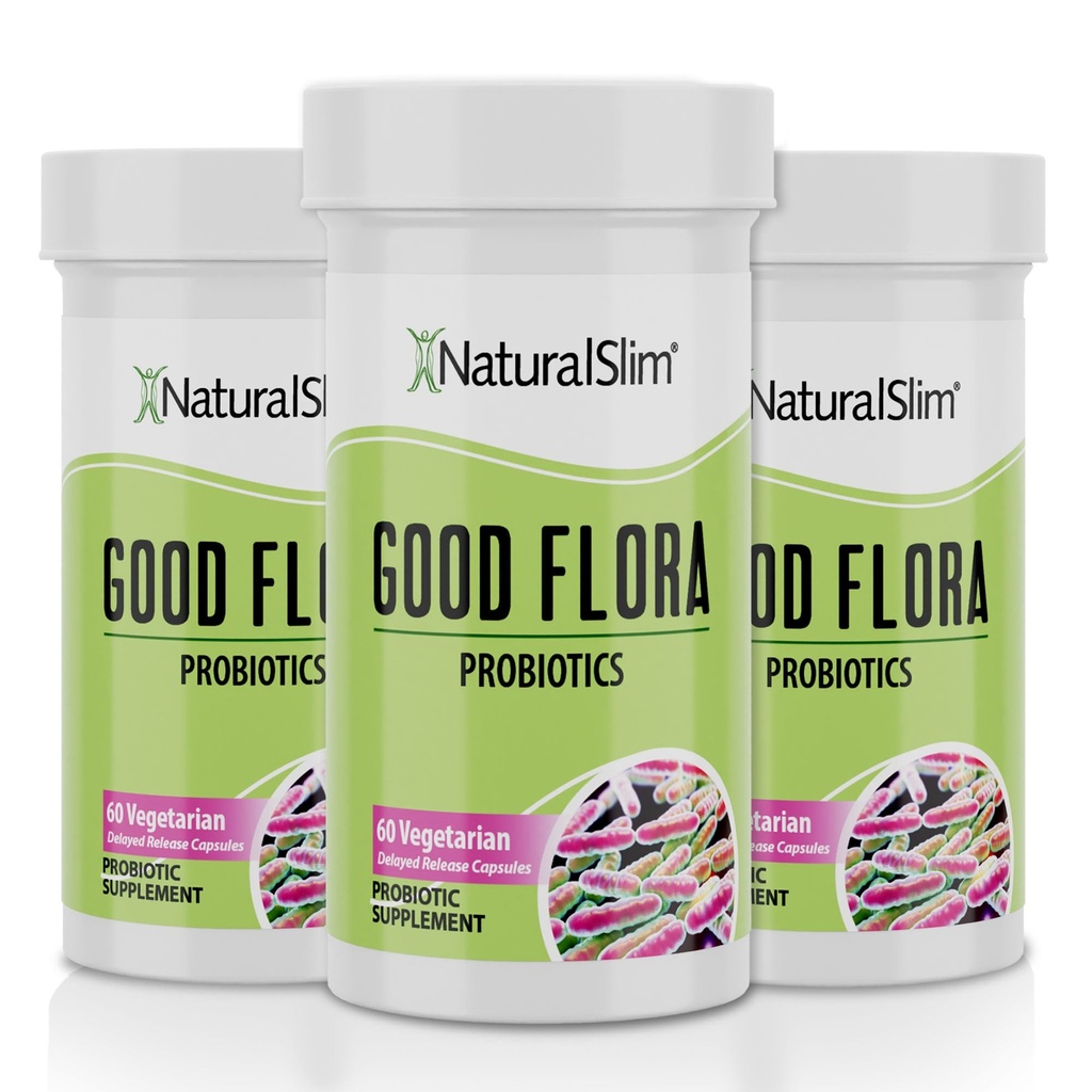 NaturalSlim Good Flora, Probiotics for Women & Men - Gut Health Supplements with 7 Powerful Strains for De-Bloating & Vitality - Probiotics for Digestive Health, 60 Vegetarian Capsules, 3 Pack