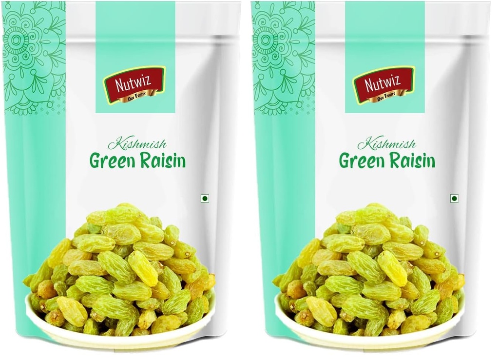 Nutwiz Kishmish (Green Raisins) 250 Grams - Hari Darakh | Green Raisns Nutrient-Rich Superfood for Energy |Hari Kishmish Rich Source of Potassium & Dietry Fiber – This seedless Kishmish is the Best Snack for Every Age Group | Kishmish | Delicious Snack