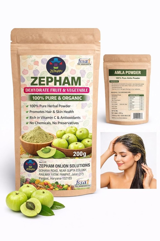 Dehydrated Fruit & Vegetable Amla Powder – 100% Pure & Organic Herbal Blend for Hair & Skin Health | Rich in Vitamin C & Antioxidants | Natural Superfood Supplement | India Organic and USDA Certified -(200g)(Pack of 1)