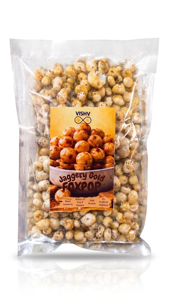 VISHV Roasted Makhana (Fox Nuts) 100g | Natural Jaggery Coated Flavoured Makhana | Healthy Crunchy Snack | Rich in Iron & Calcium | No Artificial Colours or Preservatives