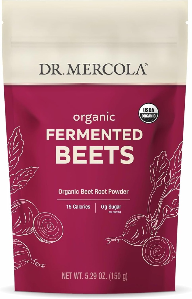 Dr. Mercola Organic Fermented Beetder - Beett Root Powder per donar suport a la Circulació, Focus a & Energia - No-GMO, Soy-Free & Guten-Free - 30 Servings