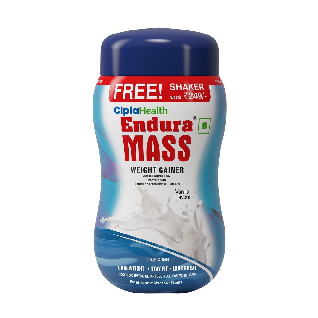 Endura Mass Weight Gainer 500 G Vanilla Flavour Shaker Free | Ideal For Children Above 10 Years, Men, Women & Athletes. (Vanilla) - Powder