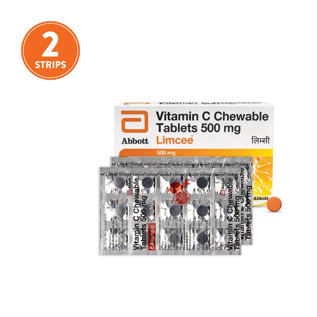 Limcee Chewable Natural Vitamin C Chewable Tablets 500mg || Tangy Orange Flavour || Boost Immunity || Supports Energy || Antioxidant || Skin Care || Men and Women -15 Tabs (Pack of 2)