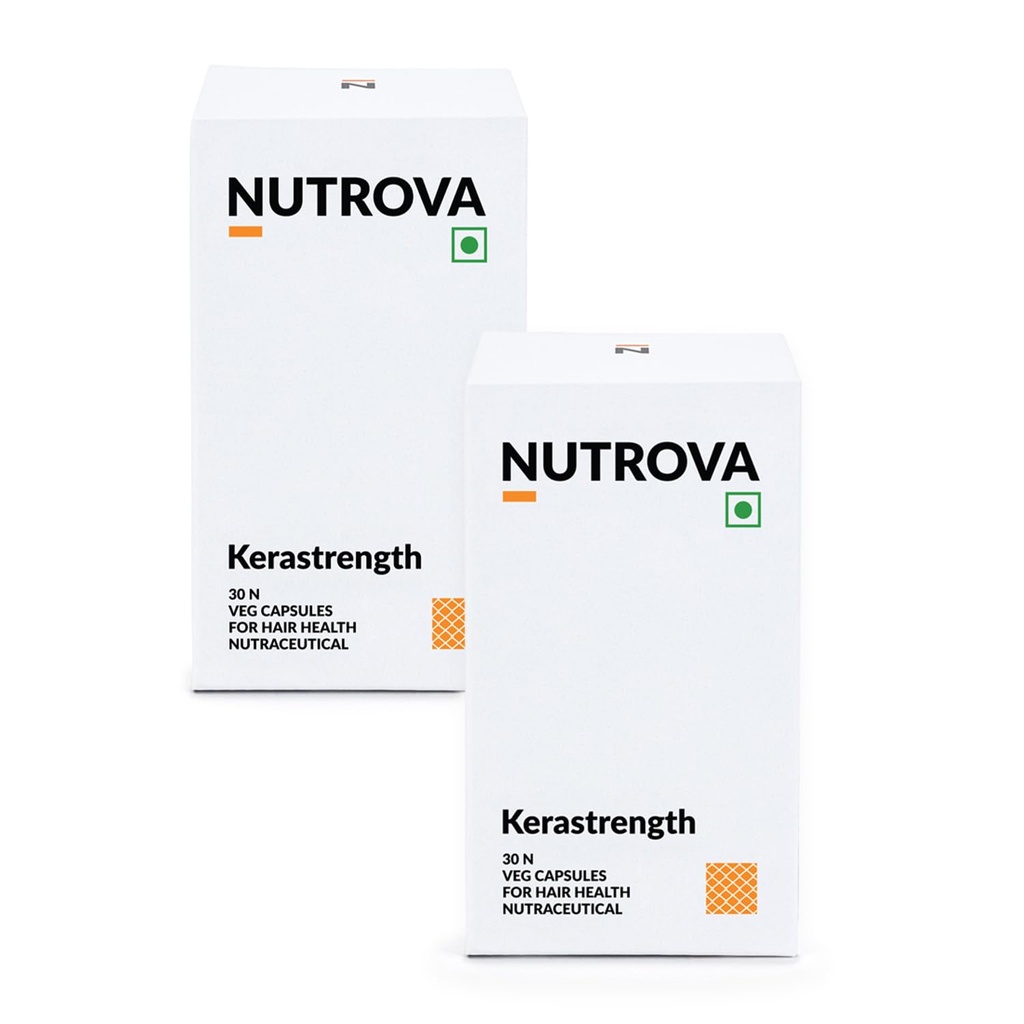 NUTROVA Kerastrength For Unisex (60 Capsules-Pack Of 2) With Biotin-Prevents Hair-Fall,Builds,Strengthens & Grows Hair With Vitamins A,C,D3,B-Complex,Lycopene Inhibits Hair-Fall Hormone Dht.,100 grams.