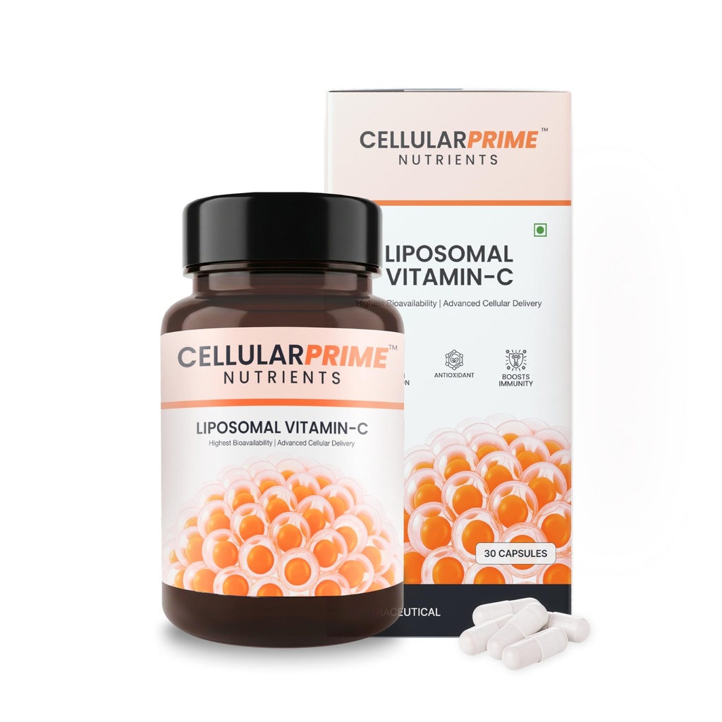 Cellular Prime Liposomal Vitamin C 80 mg | Phospholipid Encapsulation for High Absorption | Immunity, Skin Radiance & Collagen Support (30 Veg Capsules)