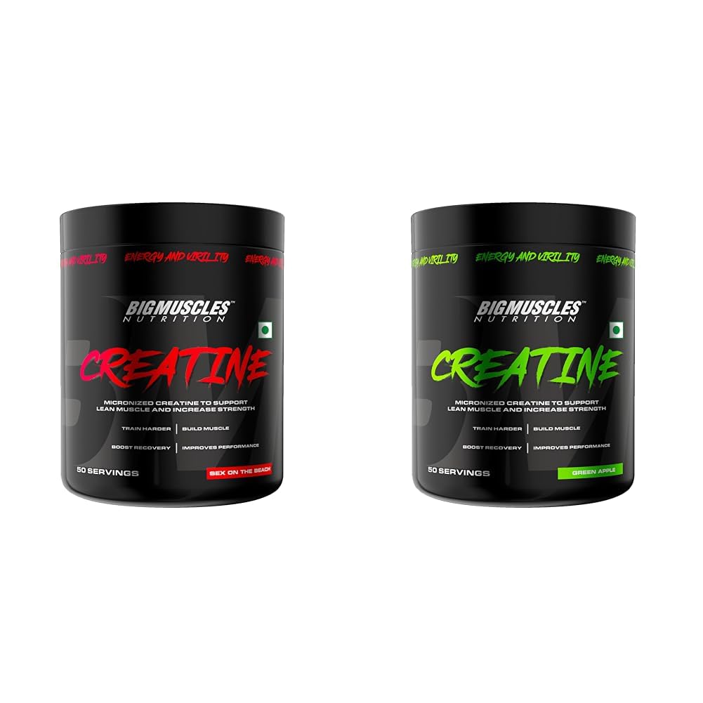 Bigmuscles Nutrition Creatine 155G Sex On The Beach | 50 Servings |Powder Muscle Recovery & Strength & Bigmuscles Creatine 155G Green Apple | 50 Servings | Muscle Recovery & Strength Combos