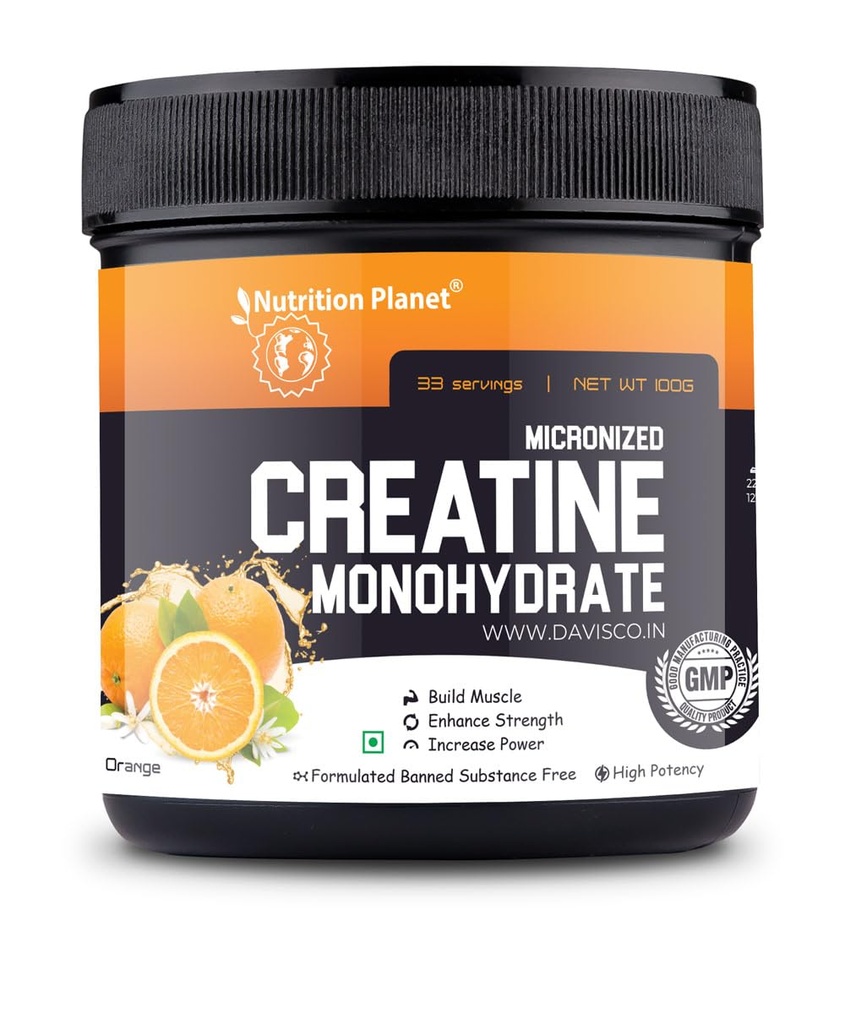 Nutrition Planet Micronized Creatine Monohydrate (Orange, 100g / 0.22 Lb, 33 Servings)