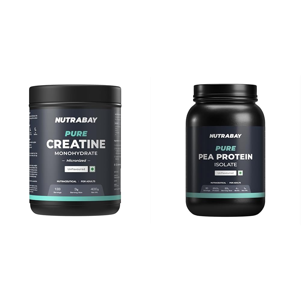 Nutrabay Pure Micronised Creatine Monohydrate Powder – 400g, Unflavoured With With Gold Whey Protein Concentrate with Digestive Enzymes – 1kg, Rich Chocolate Crème
