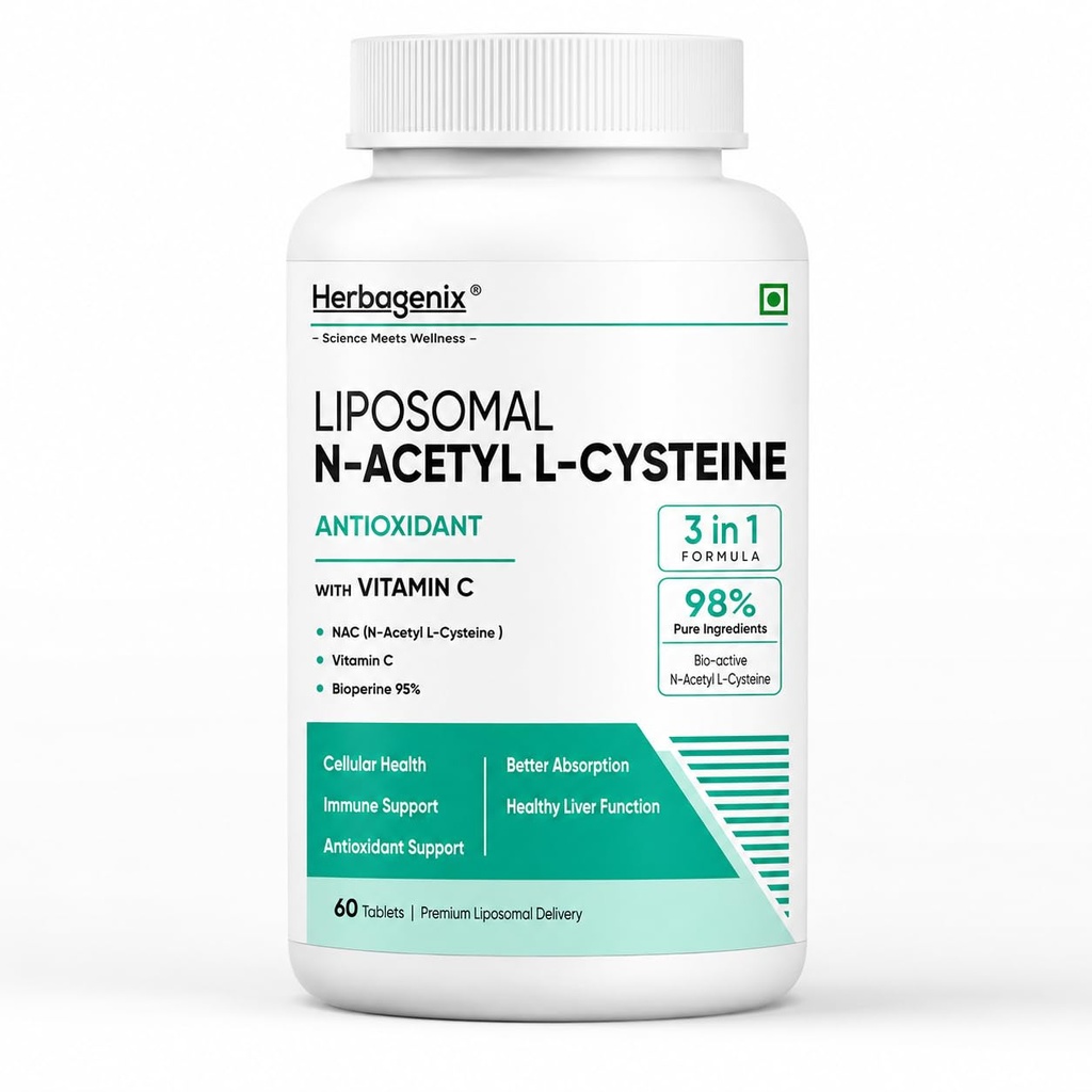 Liposomal NAC Supplement 600mg | N-Acetyl L-Cysteine with Vitamin C & Bioperine |Support Lung Detox, Deep Breathing & Liver Health | Antioxidant Supplement | 60 Veg Tablets