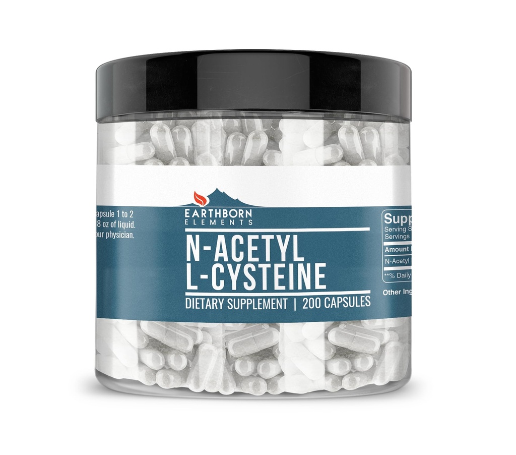 Earthborn Elements NAC N-Acetyl L-Cysteine 200 Capsules, Pure & Undiluted, No Additives