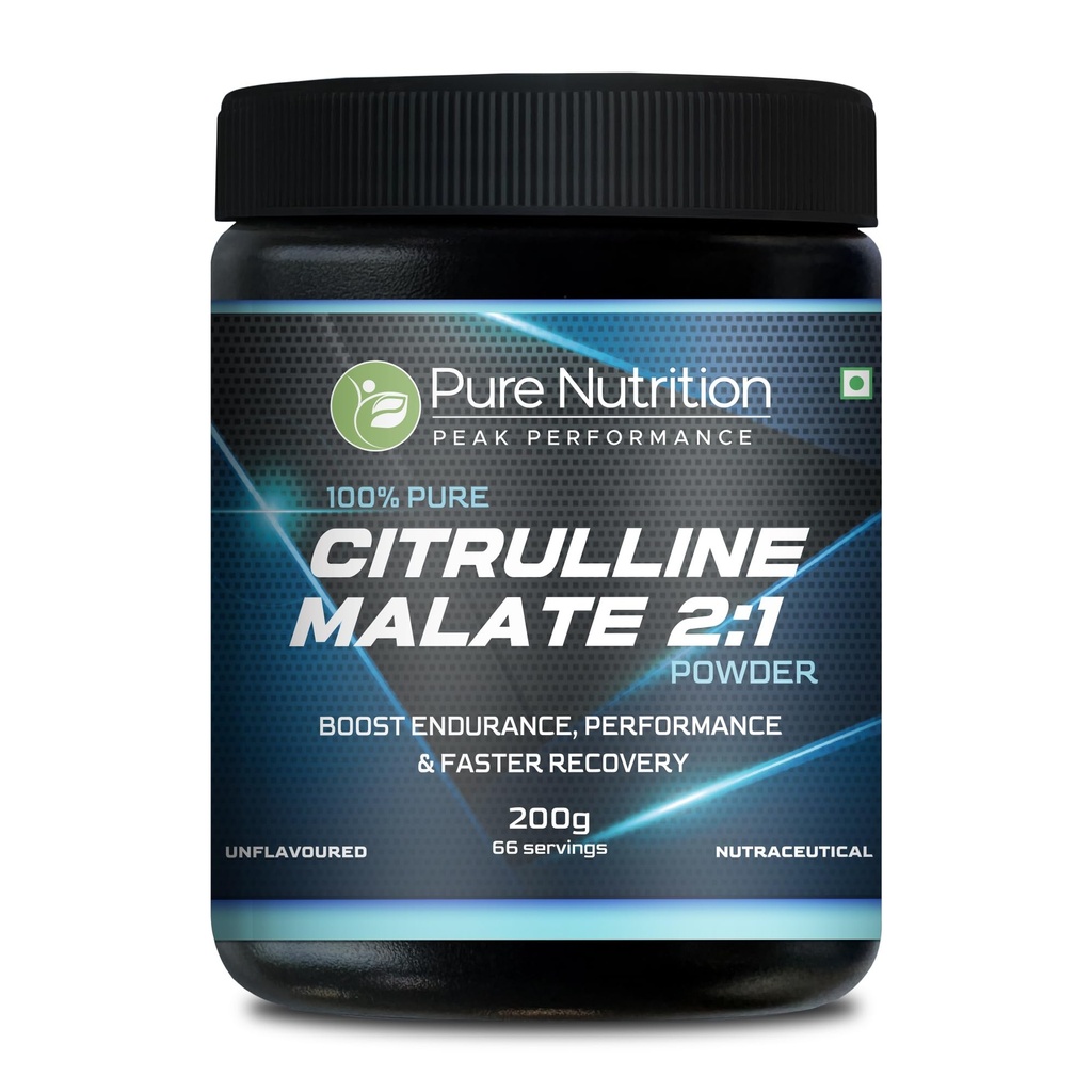 Pure Nutrition L-Citrulline Malate 2:1 Powder – 200g, 66 Servings | 100% Pure & Unflavoured | Boosts Stamina, Enhances Performance, Speeds Muscle Recovery & Reduces Fatigue | Ideal Pre-Workout for Men & Women