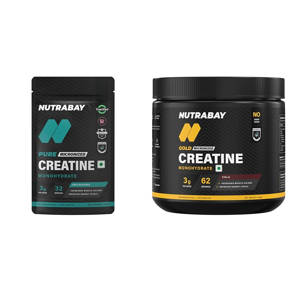 Nutrabay Pure Micronised Creatine Monohydrate Powder 3000 mg/Serving – Pre/Post Workout Supplement | Nutrabay Gold Micronised Creatine Monohydrate Powder 3000mg Creatine per Serving, NABL Lab Tested