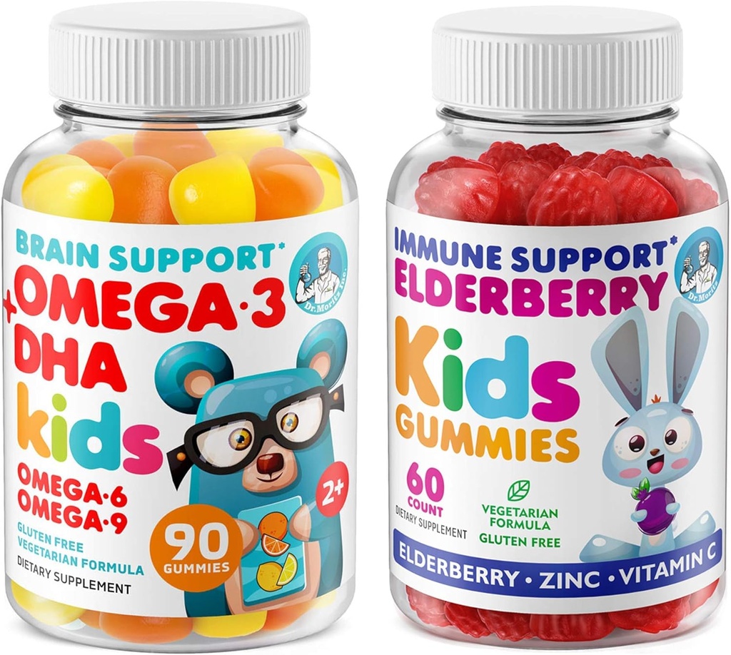 Dr. MOTERZ Cardio & Immune Boost - Kids Omega 3 Gummies (90 Bá tước) với Elderberry Gummies cho trẻ em (60 Bá tước)