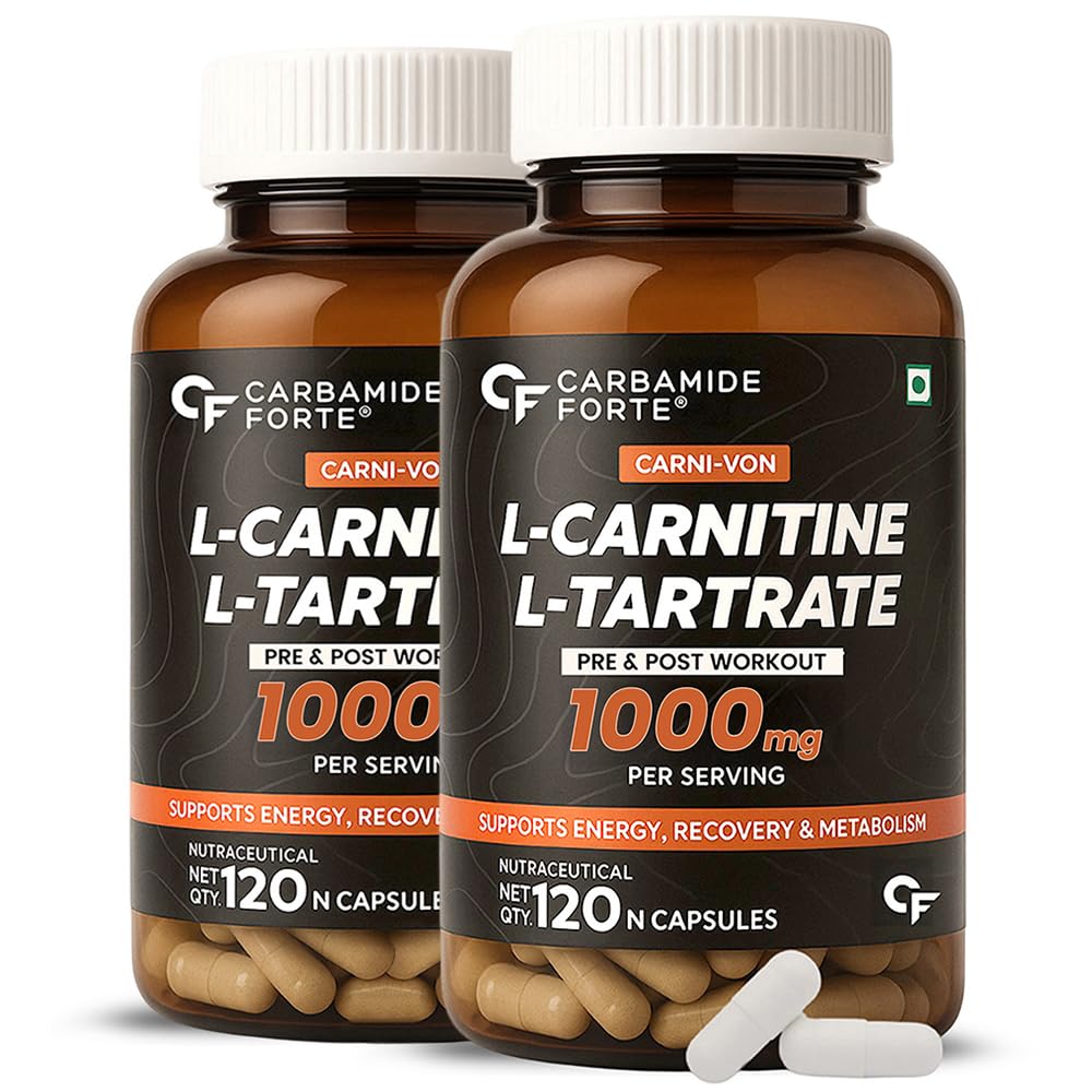 Carbamide Forte L-Carnitine L-Tartrate 1000mg Capsules for Men & Women | Pre Workout Supplement - 120 Veg Capsules (Pack of 2)