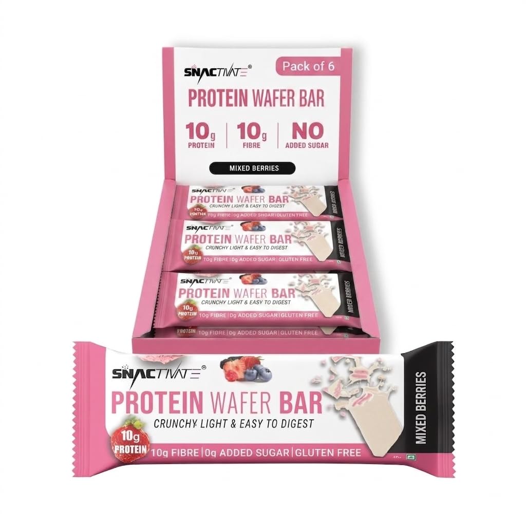 Snactivate India’s 1st Protein Wafer Bar - Mixed Berries (Pack of 6, 40g Each) | Real Whey | 10g Protein & 10g Fibre | Zero Added Sugar | No Maida | Crunchy & Healthy Snack