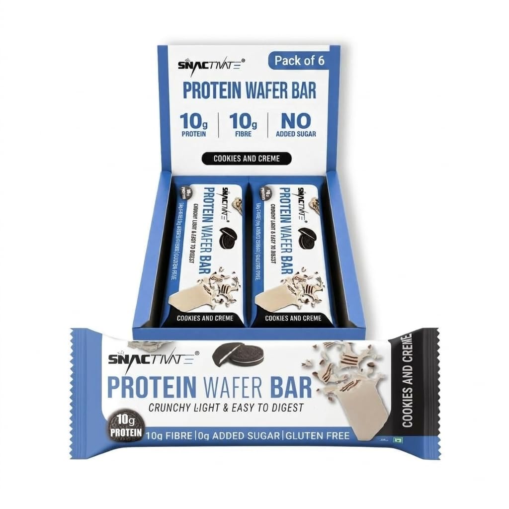 Snactivate India’s 1st Protein Wafer Bar - Cookies & Creme (Pack of 6, 40g Each) | Real Whey | 10g Protein & 10g Fibre | Zero Added Sugar | No Maida | Crunchy & Healthy Snack