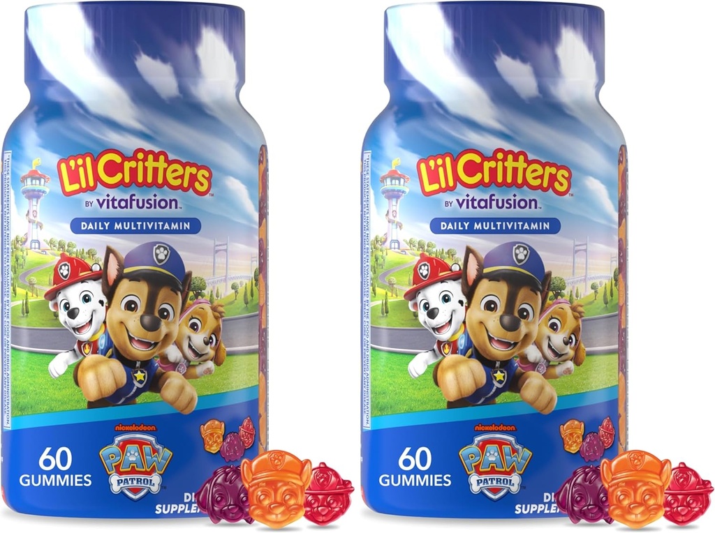L’il Critters Paw Patrol Gummy Vites Daily Gummy Multivitamin für Kinder, Vitamin C, D3 für Immununterstützung Kirsche, Orange und Blaubeer Flavors, 60 Gummi (Pack von 2)