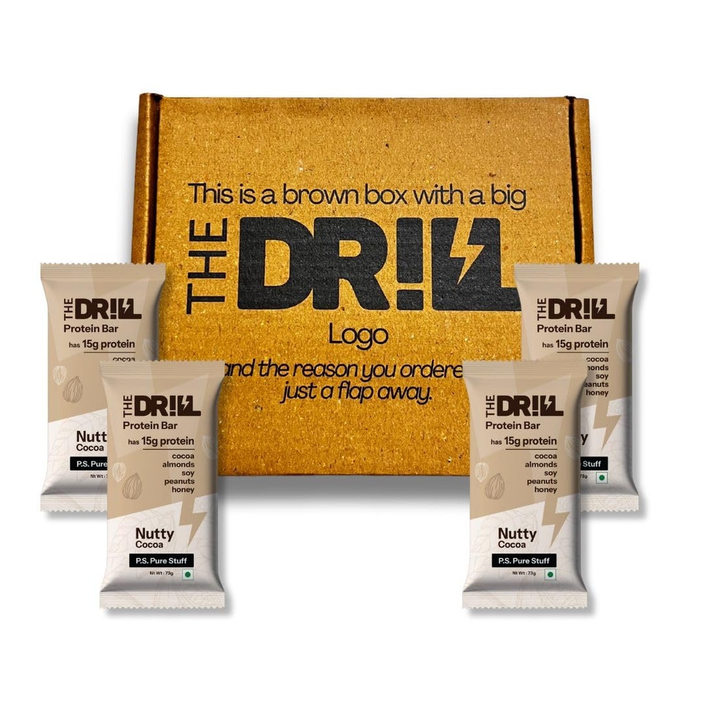 The Drill - Protein Bars, Nutty Cocoa- 15g Protein (Pack of 4) – No Added Sugar, No Preservatives, 100% Natural Ingredients - Only Pure Stuff – Healthy Snack for Gym, Work & Travel