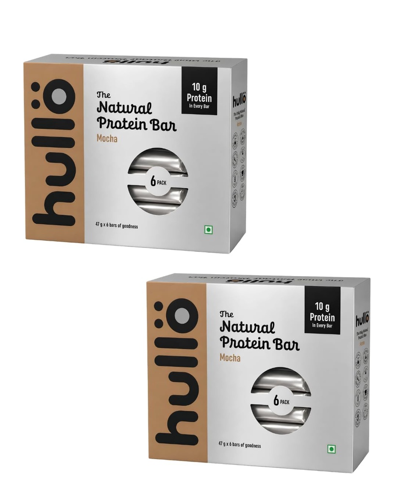 Hullo The Natural Protein Bar | High Fiber & Rich in Omega 3, 6, and 9 | Healthy Snack for Gym, Office & Travel | Dairy Free, Soy Free & Non Ultra Processed (Pack of 12, Mocha)