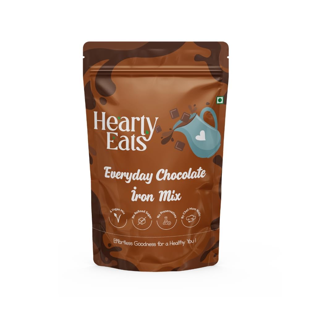 Hearty Eats Everyday Chocolate Nutrition Powder Milk Mix | Thick & Chocolatey Cocoa Drink Mix | Sweetened with Jaggery | Chocolate Beverage Powder | Gluten Free, Vegan, No Preservatives | Ready in 2 Minutes