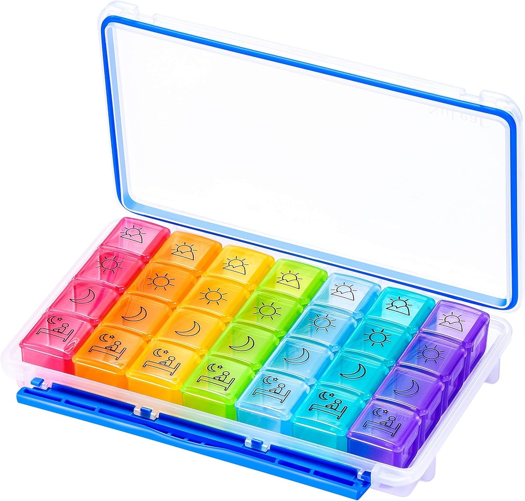 NuLeaf Pill Organizer 4 gånger per dag, stora delar bärbara 7 dagar 4 gånger per dag Travel Pill Organizer med Moisture-Proof Design för att hålla vitaminer, kosttillskott och medicinering