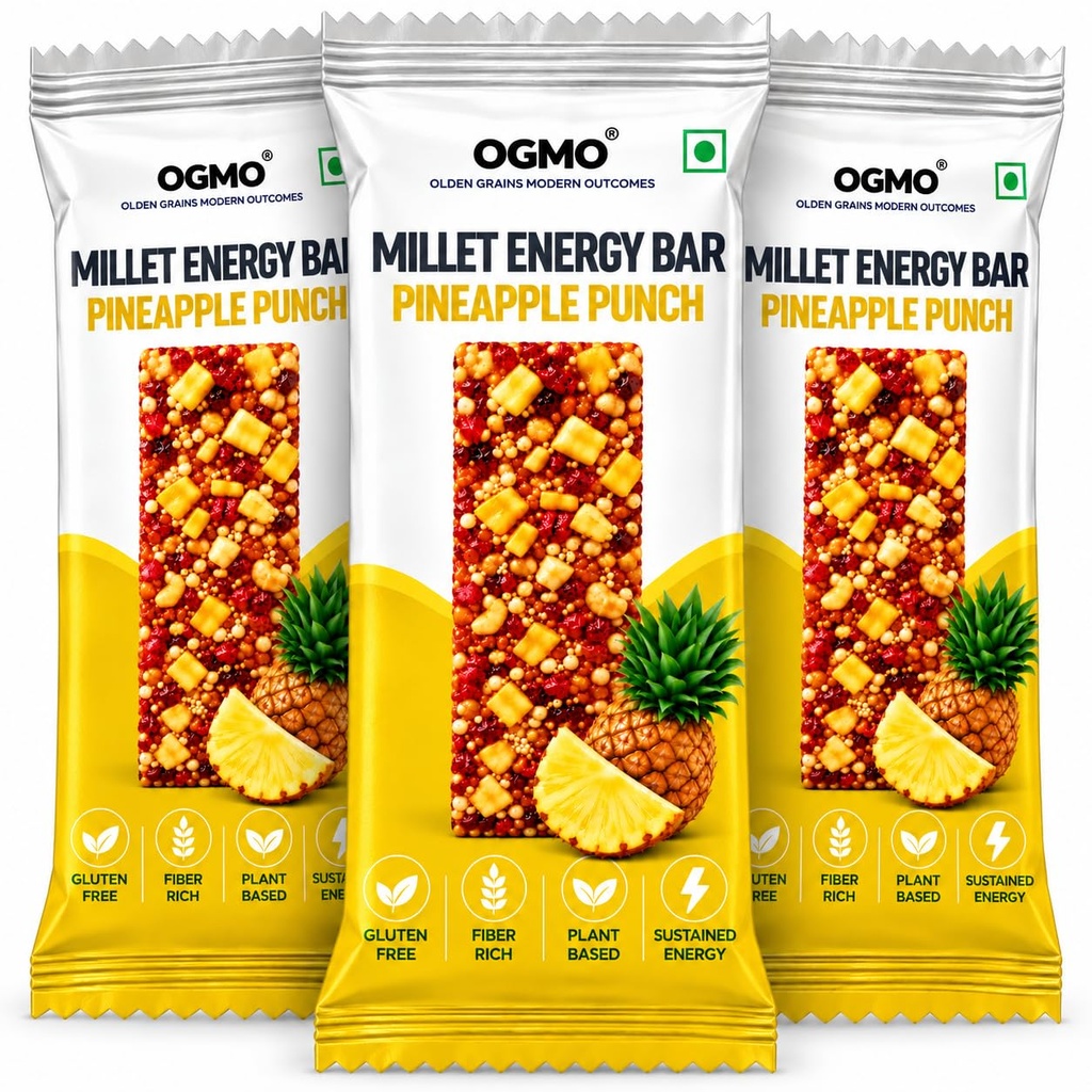 OGMO Pineapple Punch, Wholegrain Millet Energy Bites | 3 X 30g | Refined Sugar Free