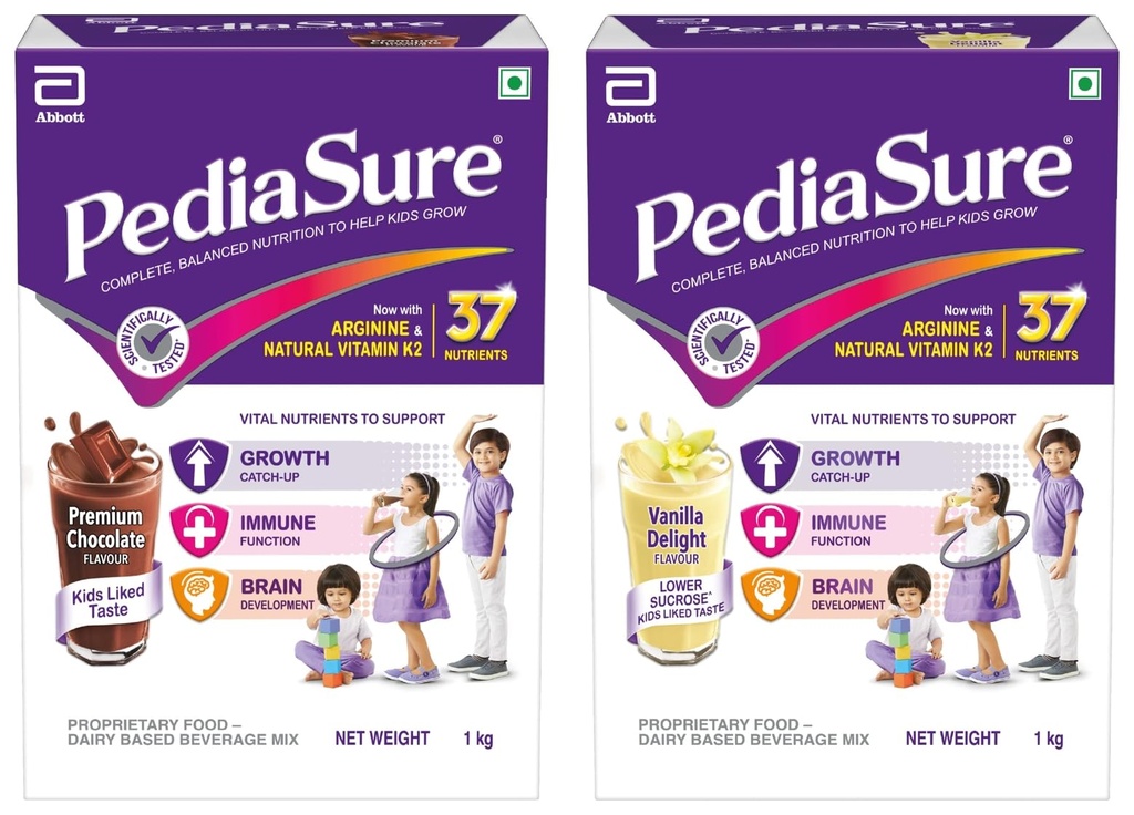 Pediasure Health & Nutrition Premium Chocolate Drink Powder 1Kg Refill Pack & Health And Nutrition Drink Powder 1Kg, Vanilla Delight Flavour, Value Pack