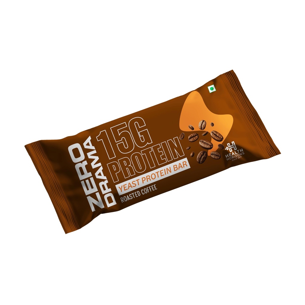 Health Horizons 15g Zero Drama Roasted Coffee Yeast Protein Bar (Pack of 6) | Fermented Yeast | Energy Bar | 100% Plant Based | 300g