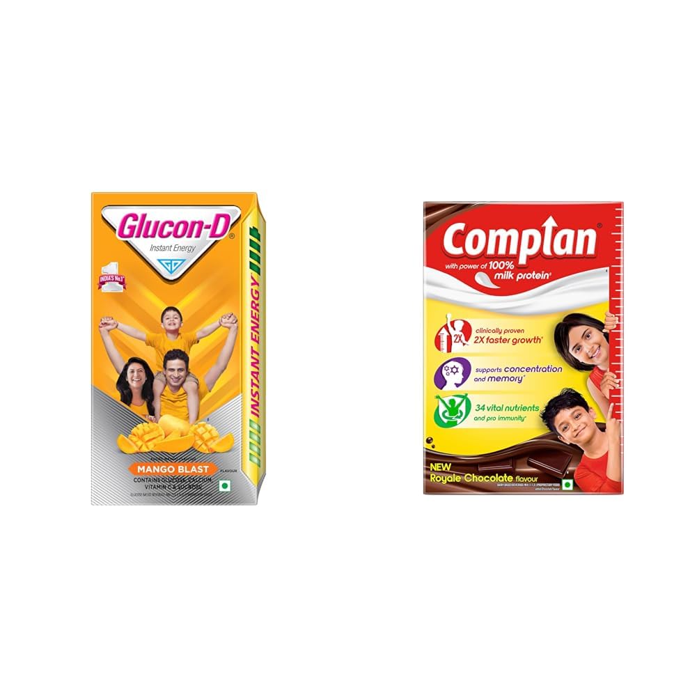 Glucon-D Mango Blast Glucose Powder, 1Kg & & Complan Nutrition Drink for Children, Royale Chocolate Flavour, 500 gm