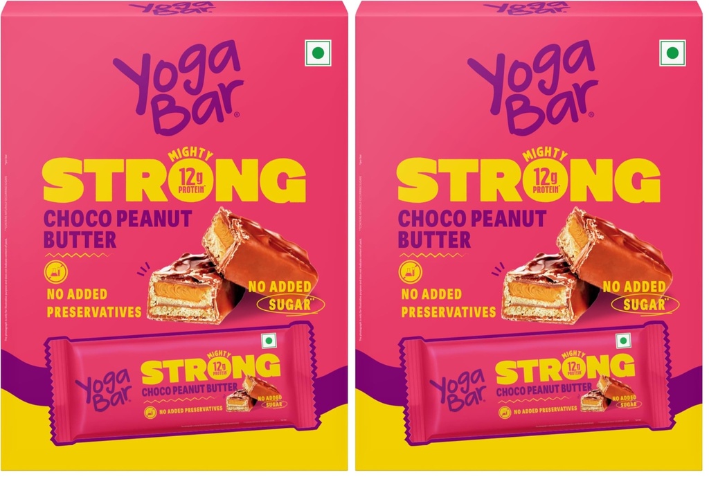 Yogabar Strong Choco Peanut Butter Protein Bars(Pack of 12), 12g Protein, No Added Sugar, No Preservatives