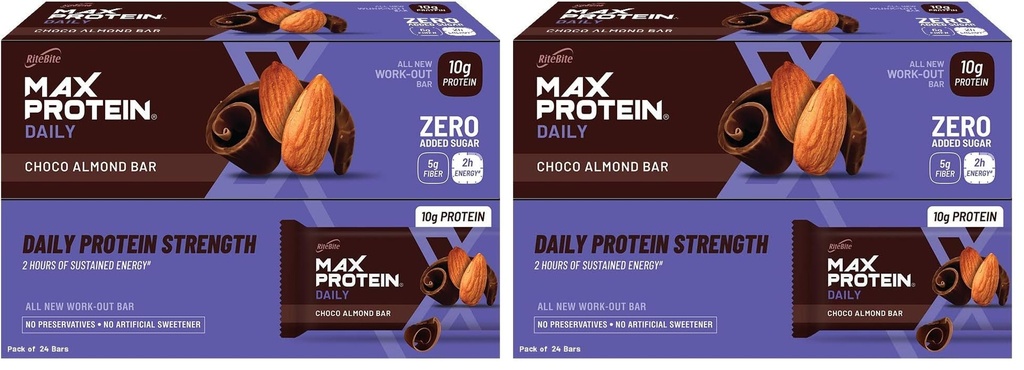 Ritebite Max Protein Daily Choco Almond Bars 1200g Pack of 48 (50g x 24)