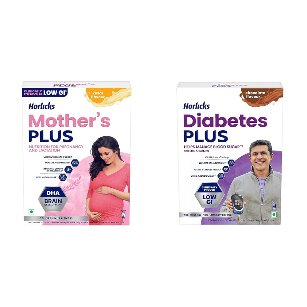 Horlicks Mother's Plus Kesar Refill 400/500G (Weight May Vary),Powder, 1 count, 20 servings | Horlicks Diabetes Plus,Chocolate|Helps Manage Blood Sugar From Day 1,Powder,1 count,400 grams