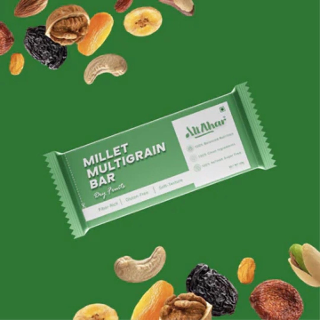 AltAhar Millet Multigrain Dry Fruits Bar with Almonds and Walnuts | Gluten Free | Soft Texture | Fiber Rich | No Added Refined Sugar | Preservative Free (Pack of 6)