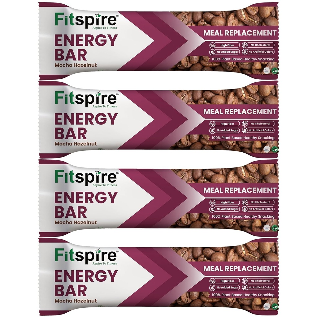 Fitspire Energy Bar Pack of 4 Mocha Hazelnut 35 g Each High Energy Snack with Nuts Seeds and Protein Gluten Free- Natural Energy Booster for On the Go Nutrition