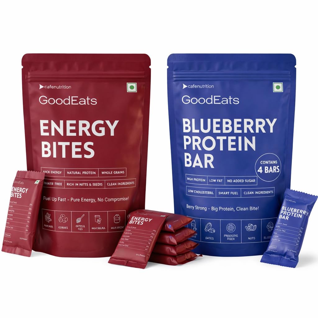 GOODEATS PRE & POST WORKOUT COMBO: 12g Protein (Per 40g Bite) + 23.2g Protein (Per 65g Bar) | Low Added Sugar (<0.4g & <0.65g) | Nuts & Seeds + Oats & Jowar | Soya Isolate + Whey Concentrate | With Prebiotic Fiber | 40g x 6 & 65g x 4