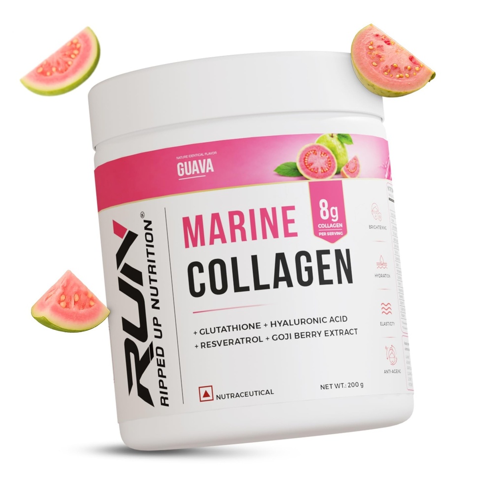 Ripped Up Nutrition Marine Collagen Powder | 8.9g Collagen + 200mg Glutathione | Zero Sugar No Fishy Smell | Skin Glow Anti-Aging Hair & Nails | 200g | Guava