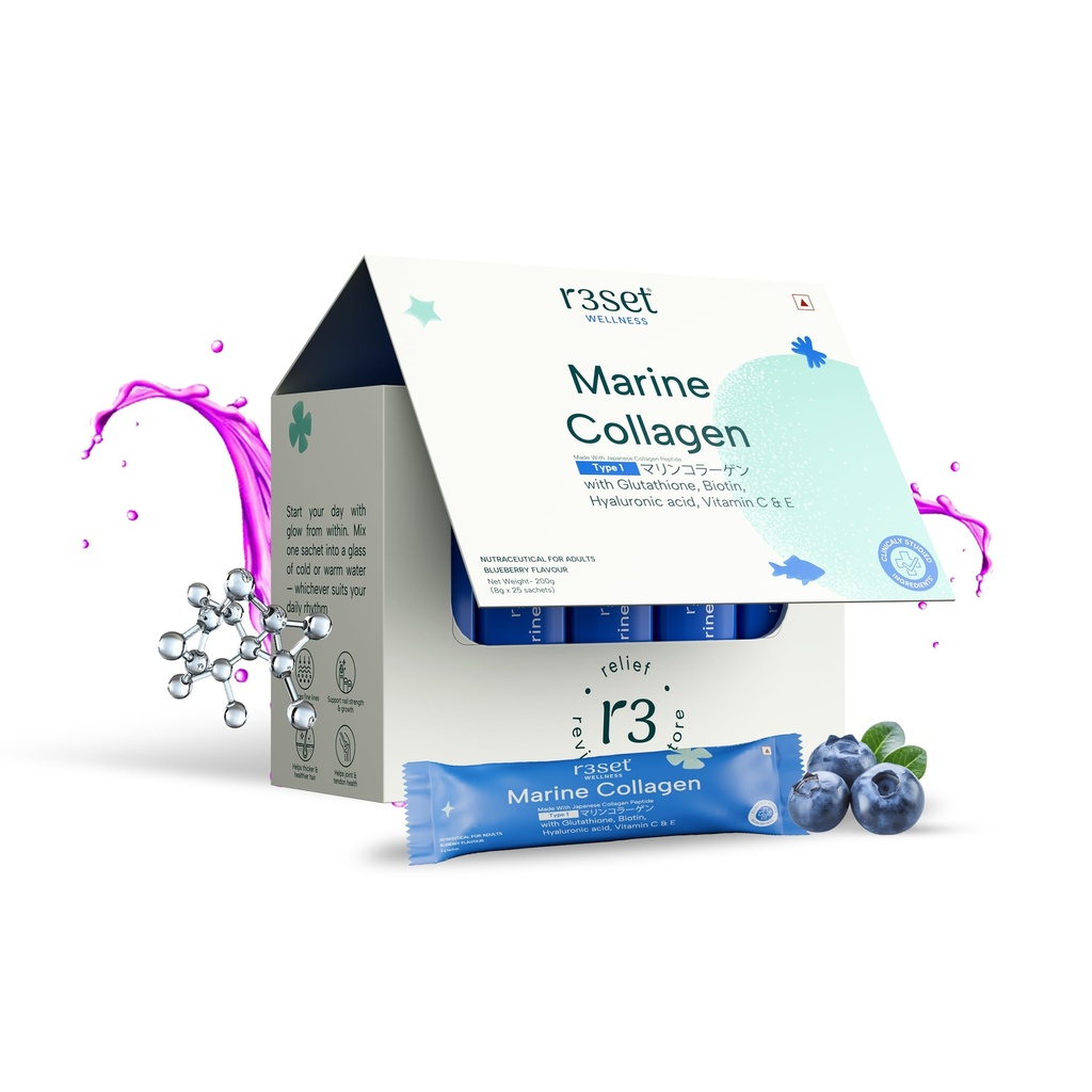 R3SET Japanese Marine Collagen for Anti-Ageing, Skin Glow & Hair-25 Sachets