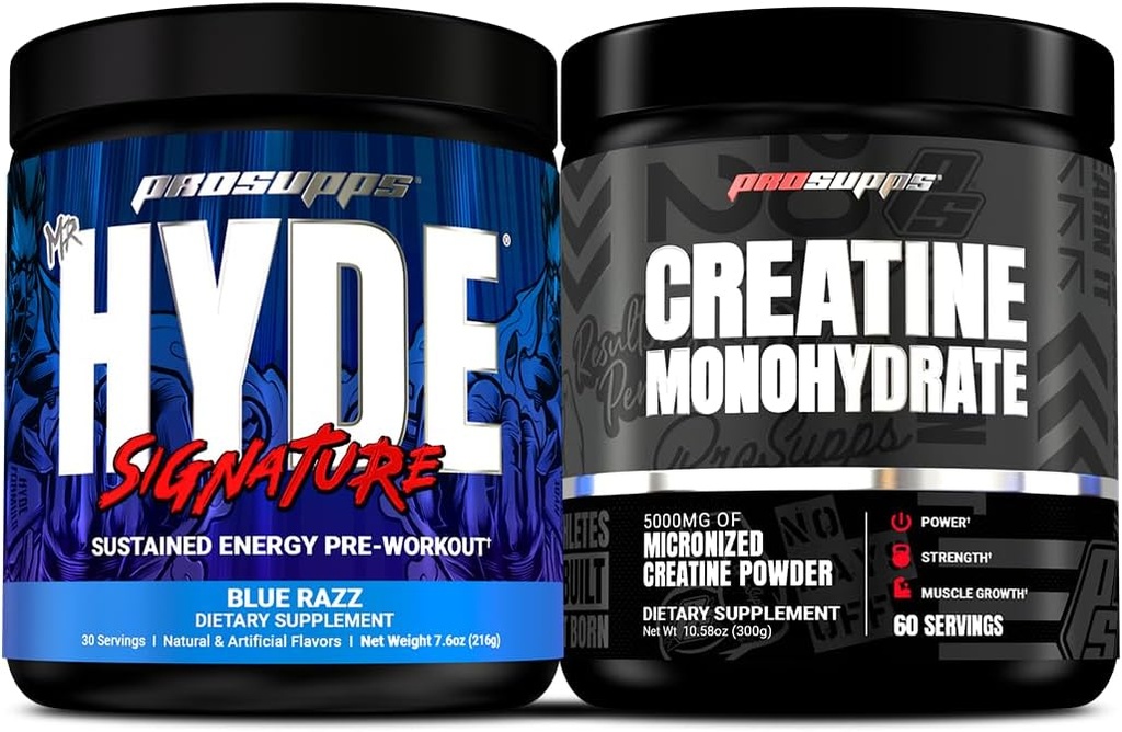 PROSUPPS Hyde Signature Sustained Pre-Workout, Blue Razz, 30-Servings und Creatine 300 Bundle