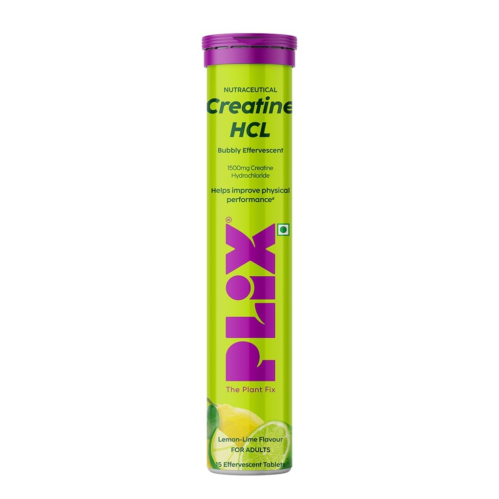 PLIX Creatine HCl Effervescent Tablets with 1.5g Creatine HCl | 40x More Soluble than Creatine Monohydrate | Supports Muscle Strength, Performance & Faster Recovery | No Clumps | Lemon Lime (Pack of 1)