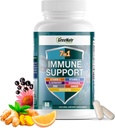 GerieNatr Immune Suplemen dengan Vitamin C, D3, Zinc 50mg, Quercetin, Echinacea Purpurea, Sambucus Elderberry dan Ginger untuk Lengkap Imune Pertahanan - 60 Capsules (1 Botol)