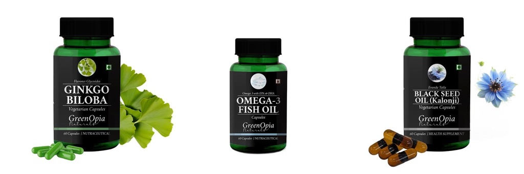 Ginkgo-biloba-vegetarian, Fish-oil, Black-seed-oil Combo | Convenient Nutrition & Wellness Routine | Multi-Product Pack